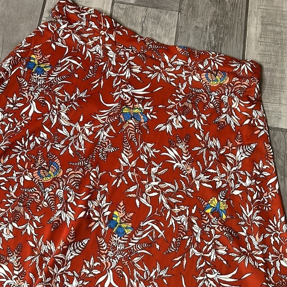 RAFFLES VINTAGE 1970s burnt orange butterfly botanical a line midi skirt plus - Picture 4 of 6